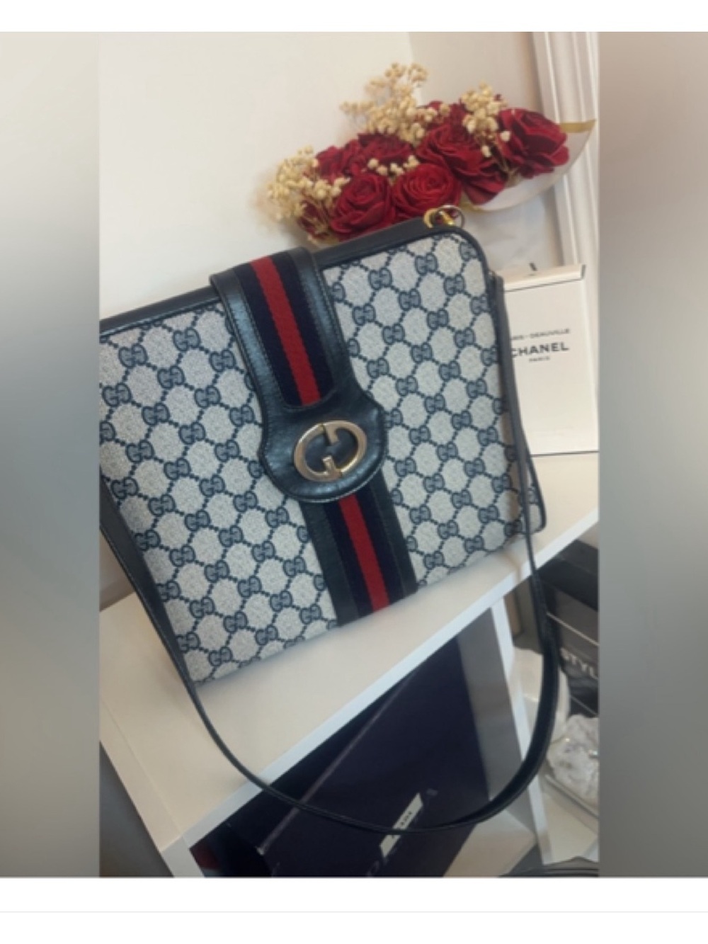 Gucci Vintage Shoulder bag Clutch Handbag Purse Sherry GG Supreme Navy Authentic